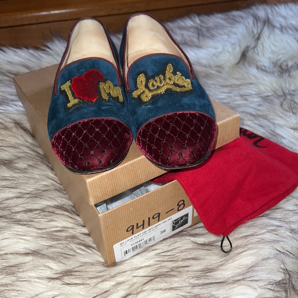 Christian Louboutin My Love suede & velvet rhinestone loafers (38)